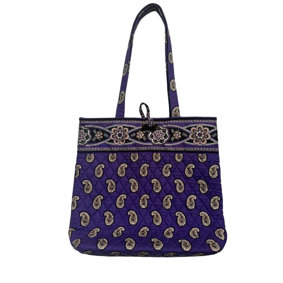 Vera Bradley Purple Paisley Quilted Tote Bag Floral Accents Cotton‎ - Picture 2 of 6